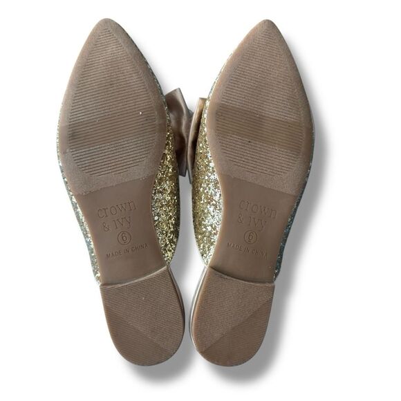 Crown & Ivy Elise Bow Glitter Mules Slip On Flats Size 6 - Picture 6 of 11